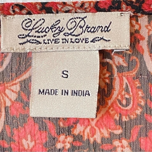 Lucky Brand Boho Paisley Semi Sheer Long Sleeve Blouse Small - Picture 6 of 7